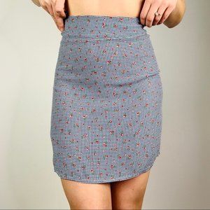 Brandy Melville blue white gingham floral skirt made in Italy viscose